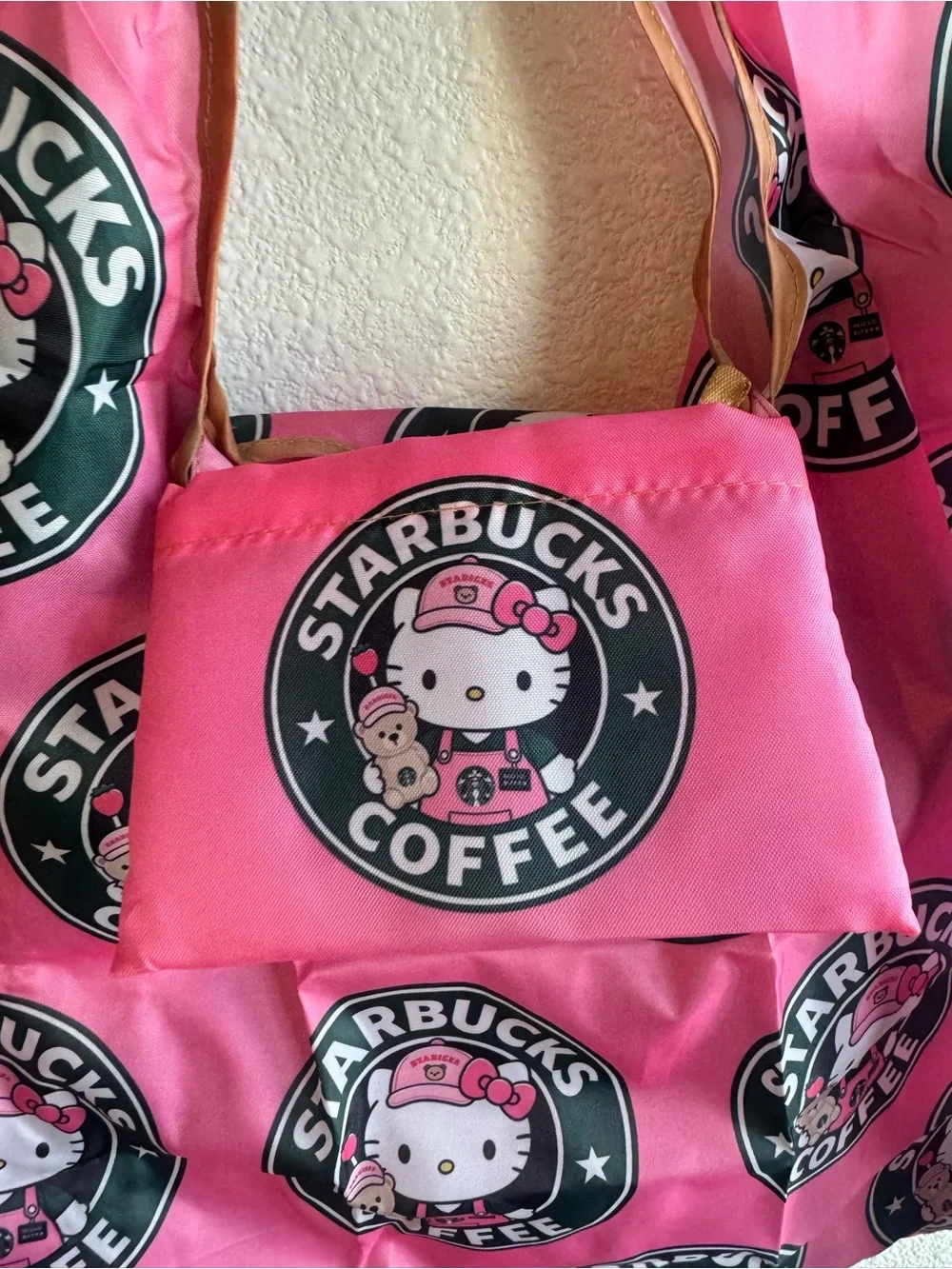 Foldable tote shopping bag !!hello kitty Starbucks